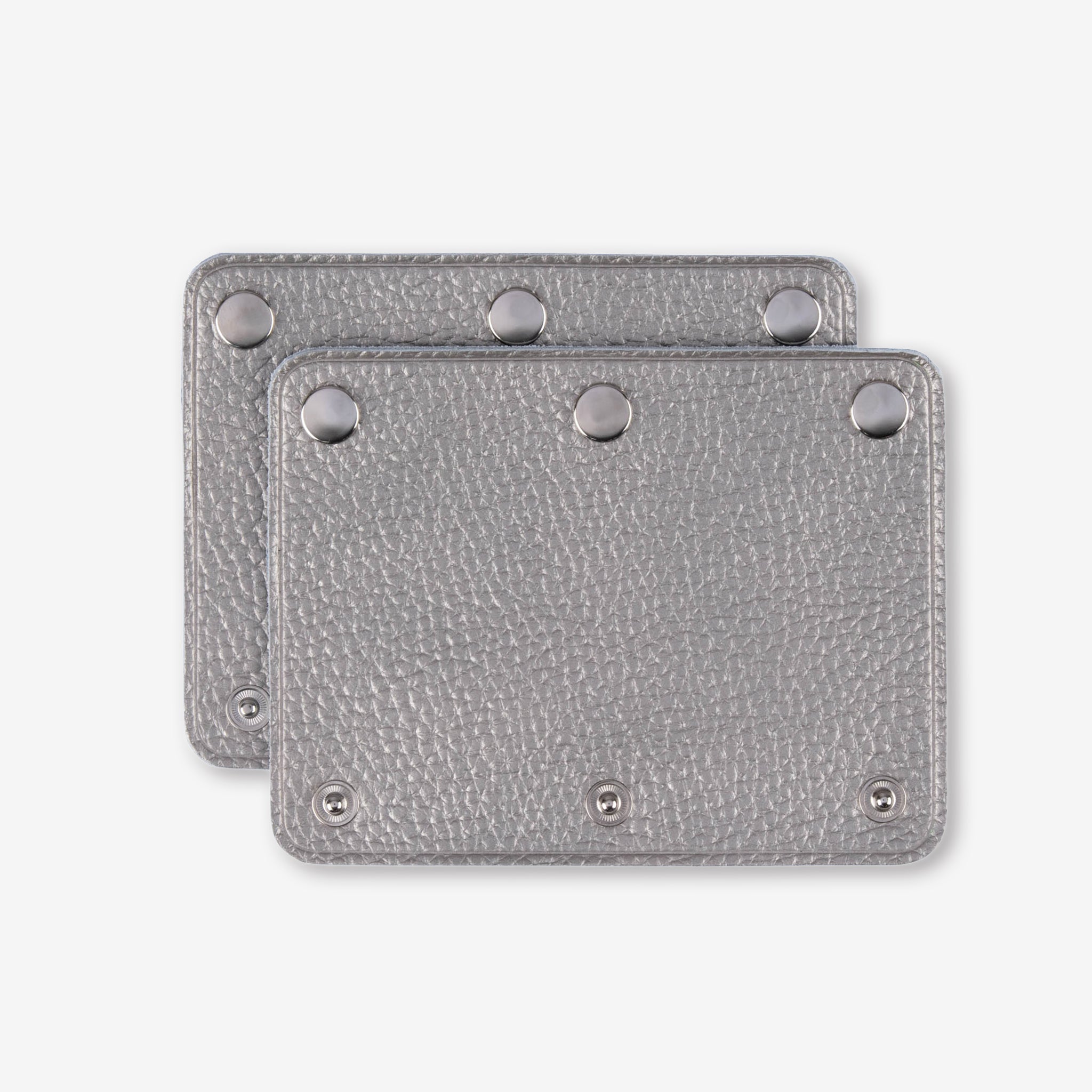 Genuine leather Bag handle wrap cover medium size, set of 2, silver metal fittings