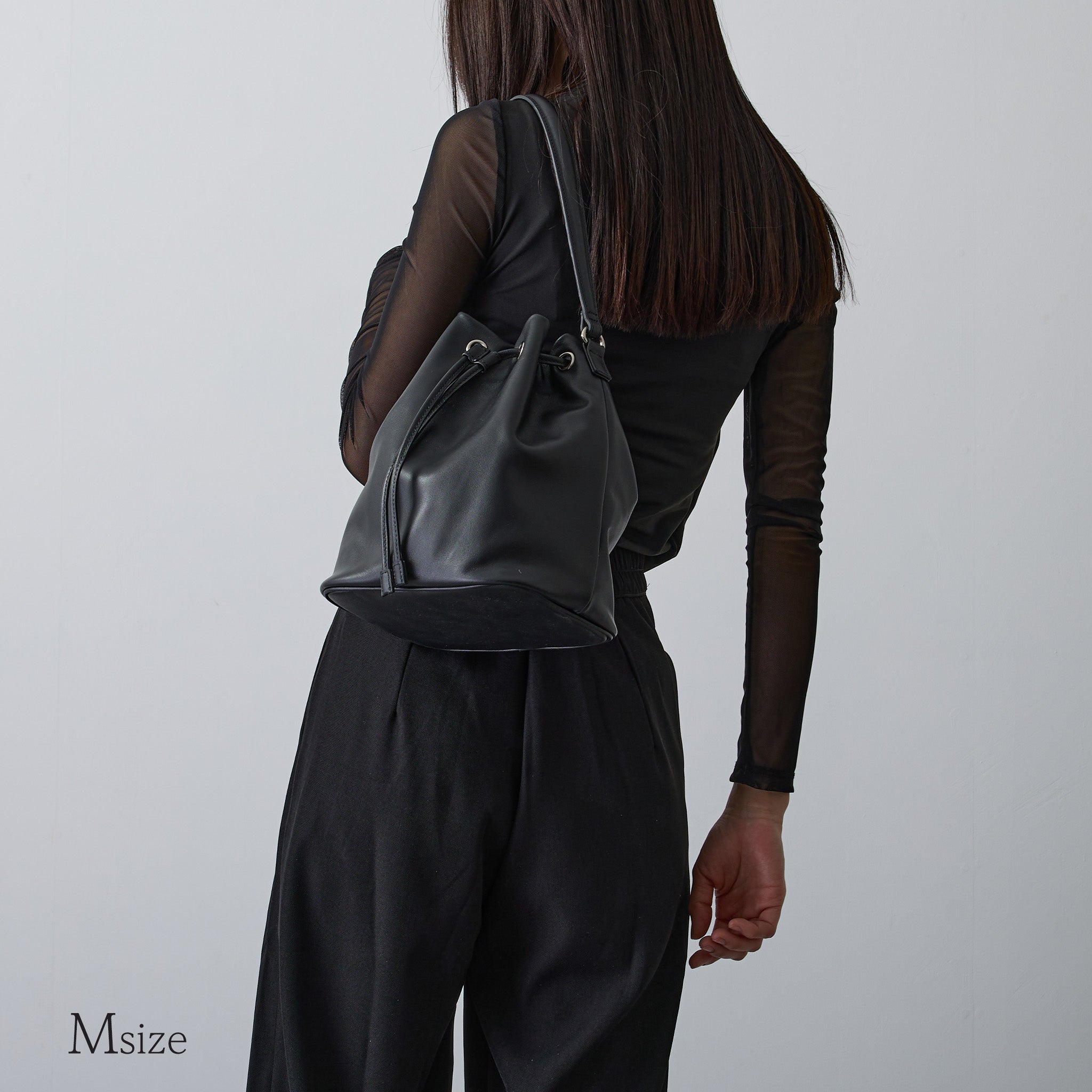 【スムースレザー】Drawstring Bag-巾着バッグ (S・M)