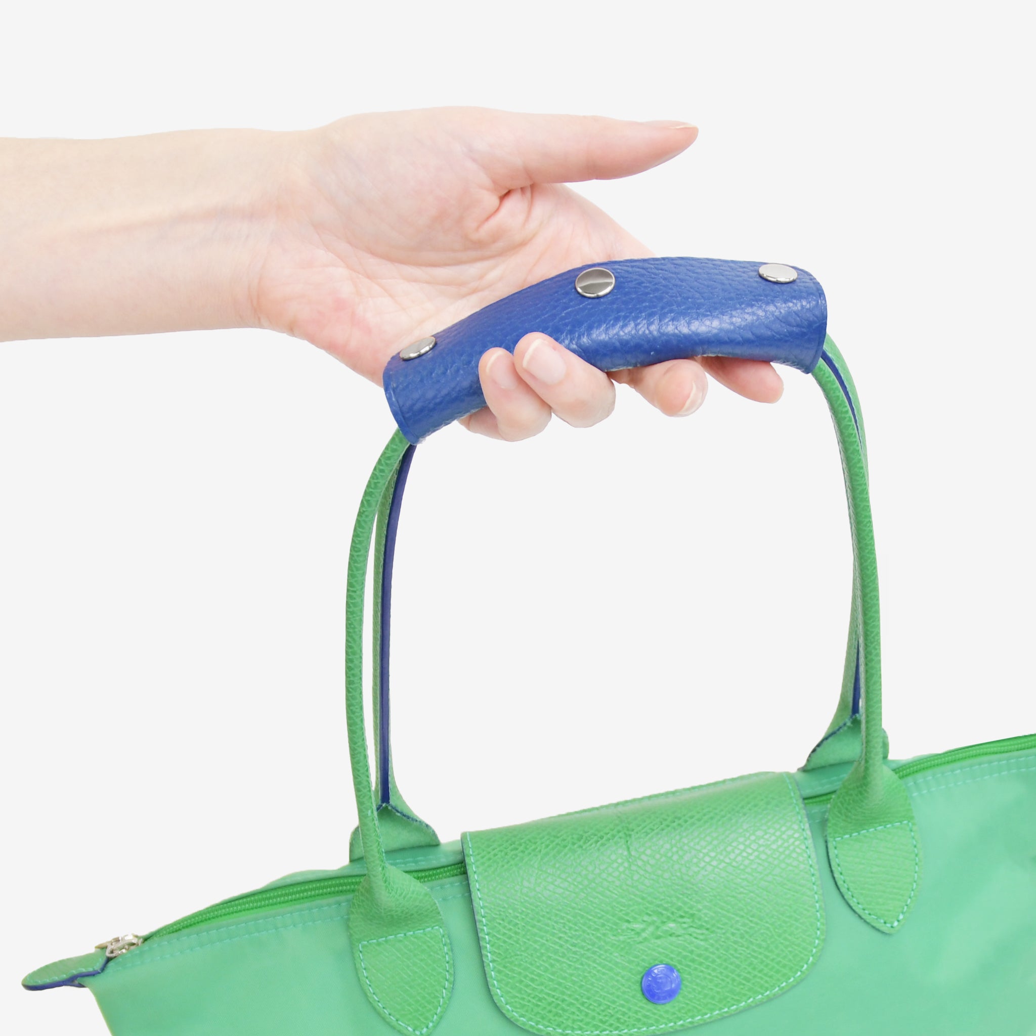 Genuine leather bag handle wrap cover with mounting function, silver metal fittings