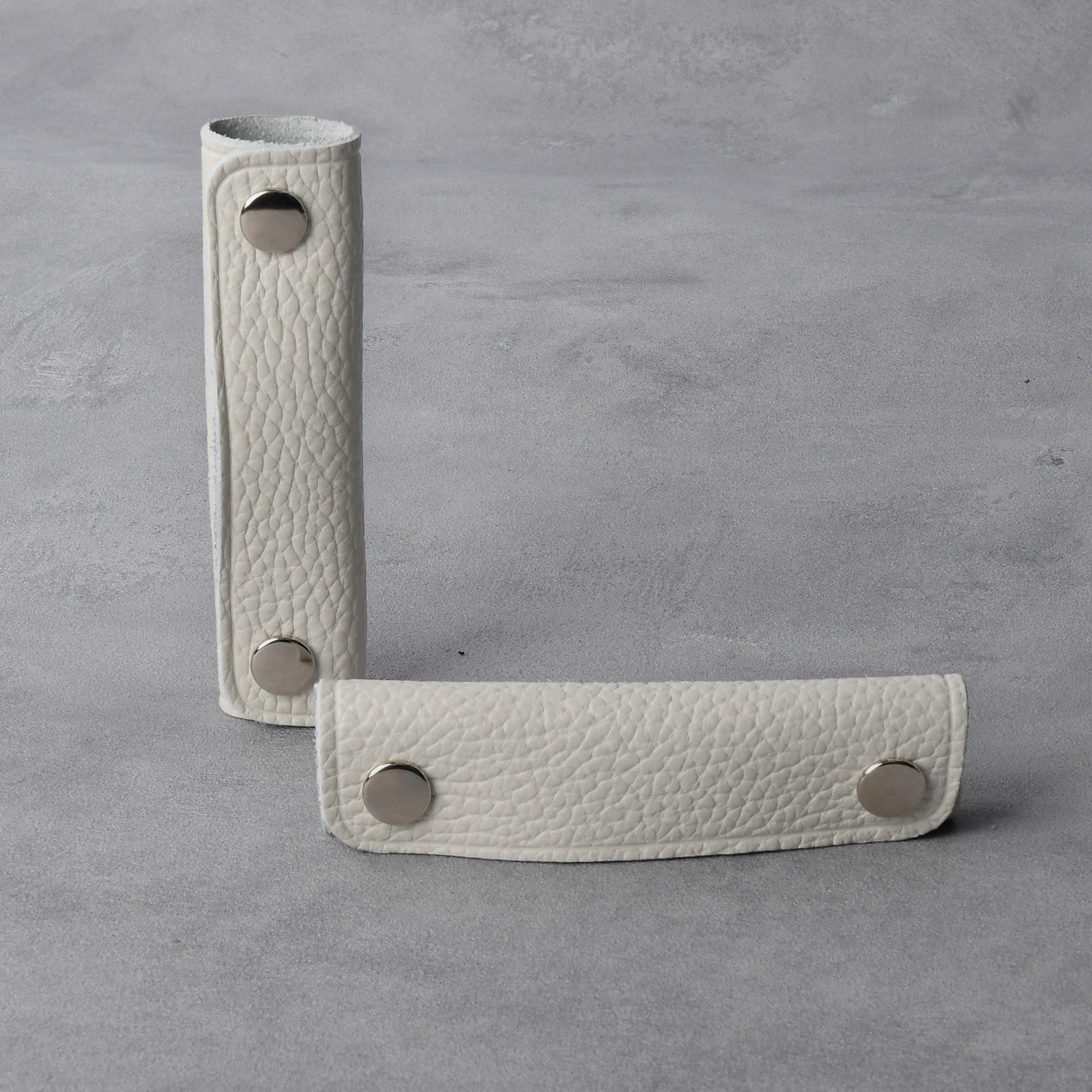 Italian leather bag handle wrap cover, size S, set of 2, silver metal fittings