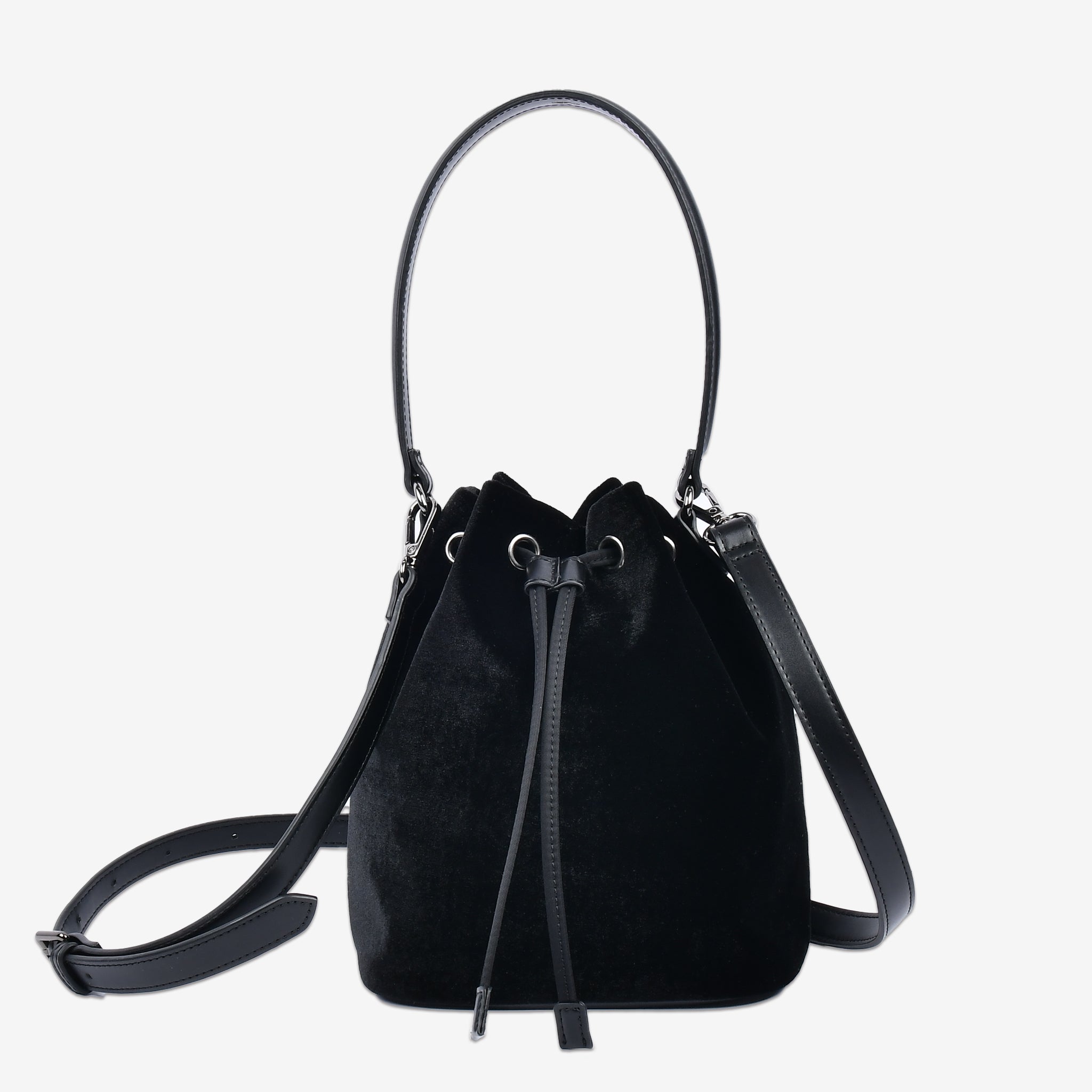 黒ベロア巾着バッグ 2way仕様 ショルダーストラップ付き