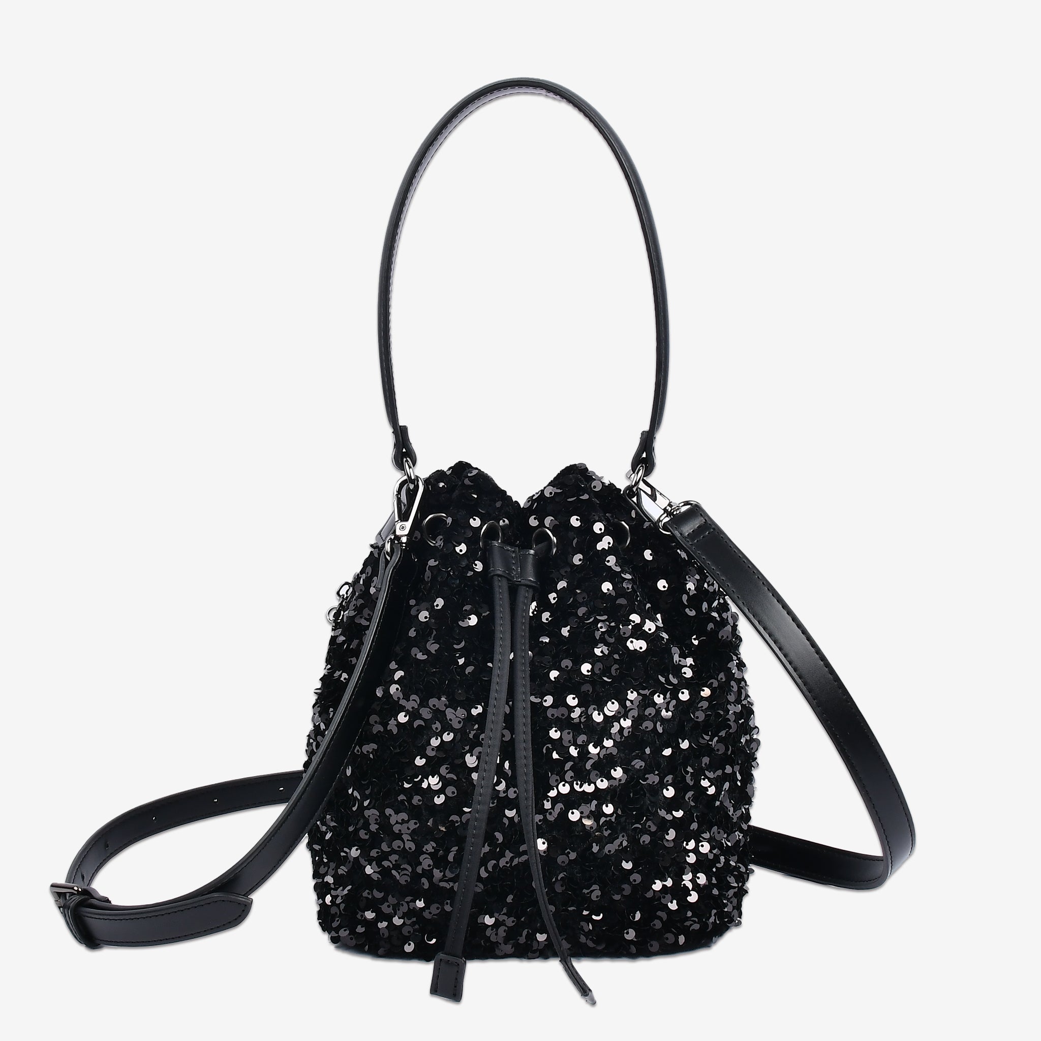 スパンコールの巾着バッグの正面写真