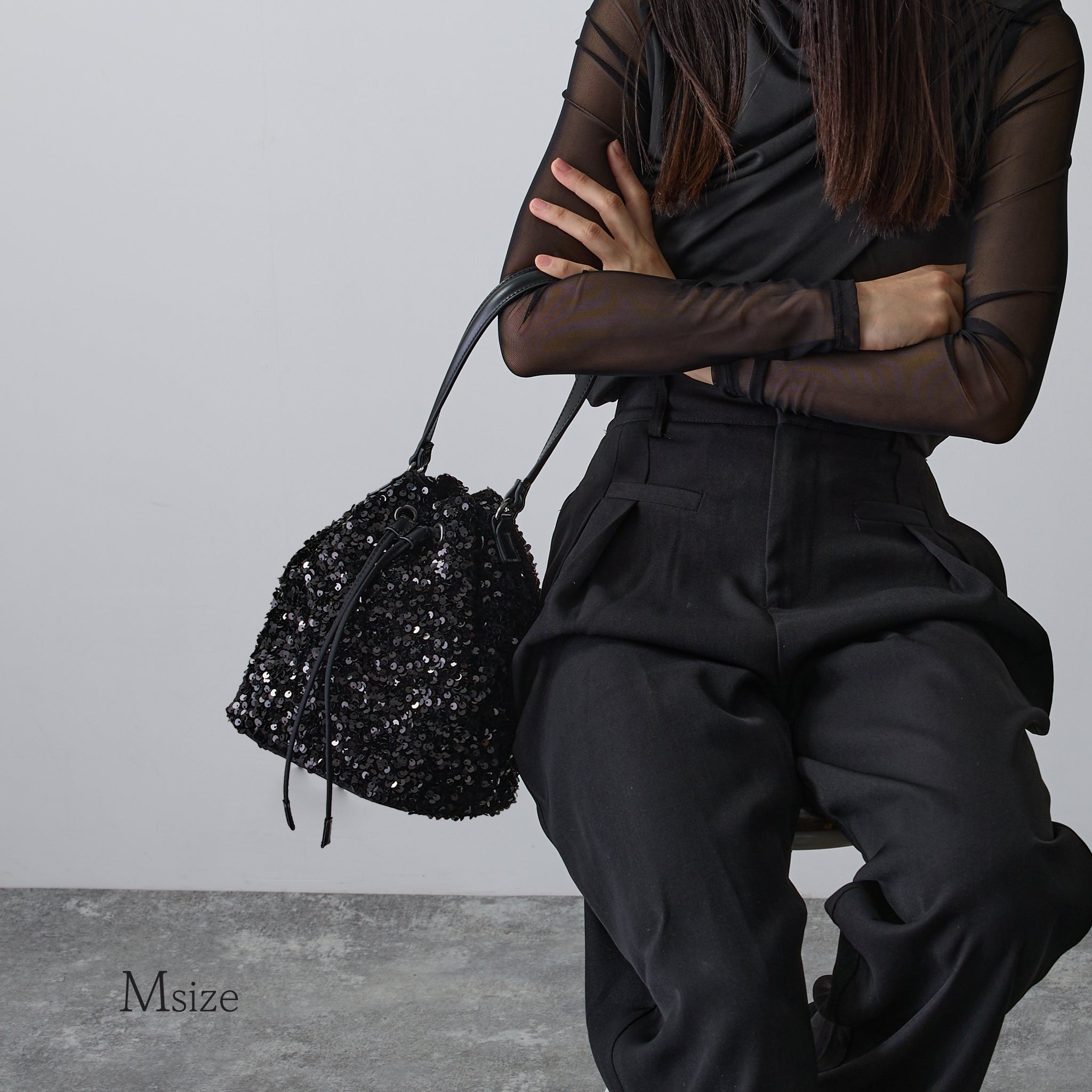 【スパンコール】Drawstring Bag-巾着バッグ (S・M)