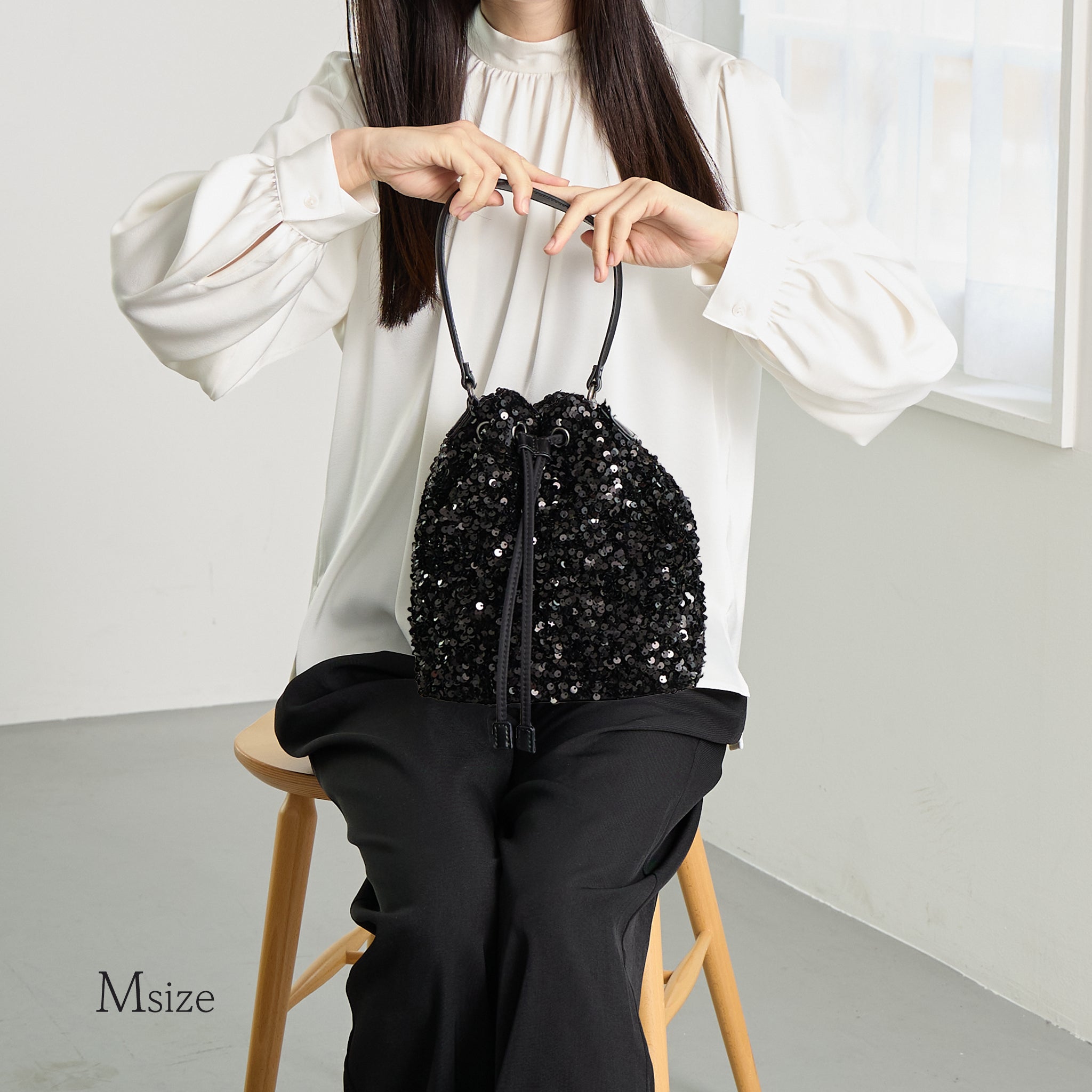 スパンコール】Drawstring Bag-巾着バッグ (S・M)