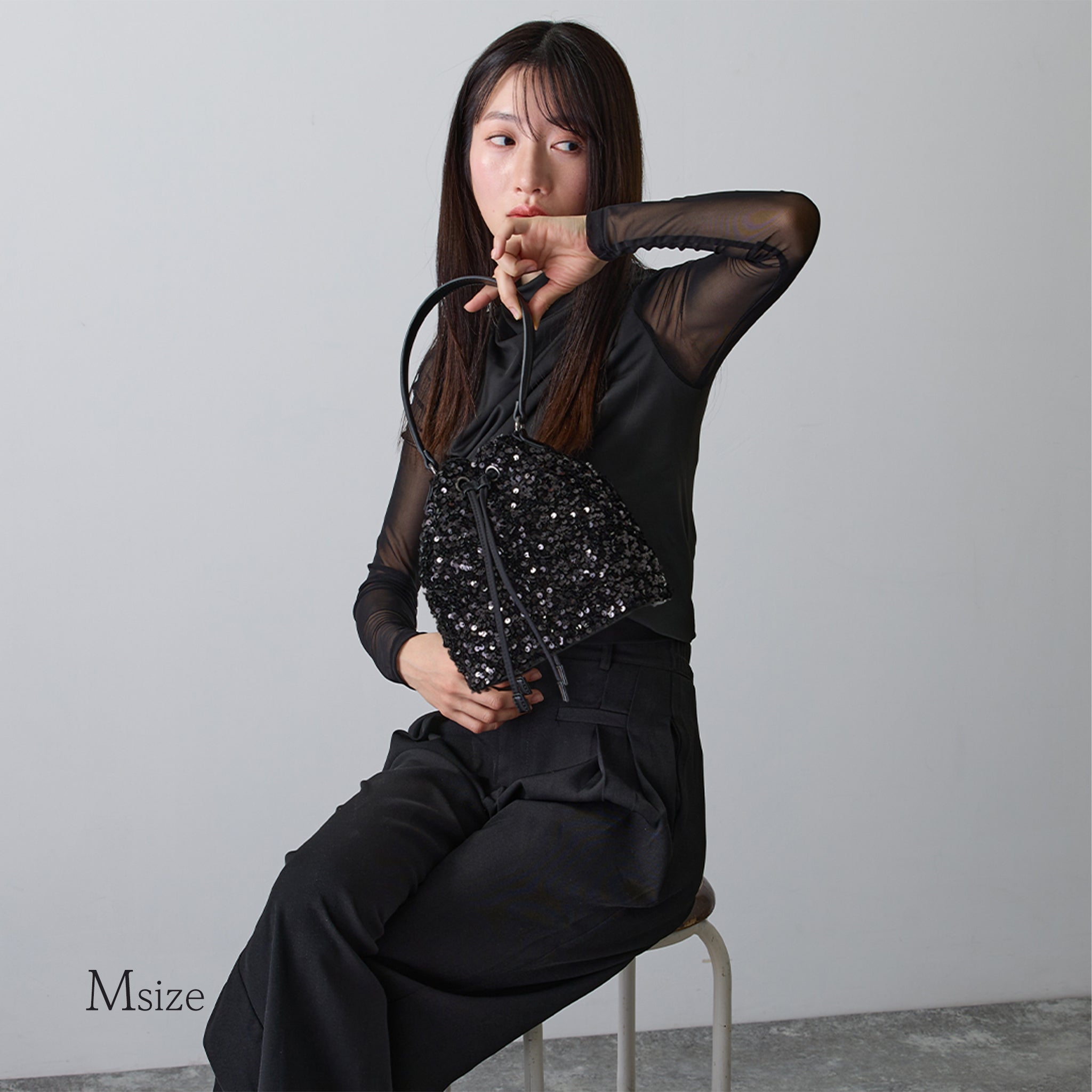 【スパンコール】Drawstring Bag-巾着バッグ (S・M)